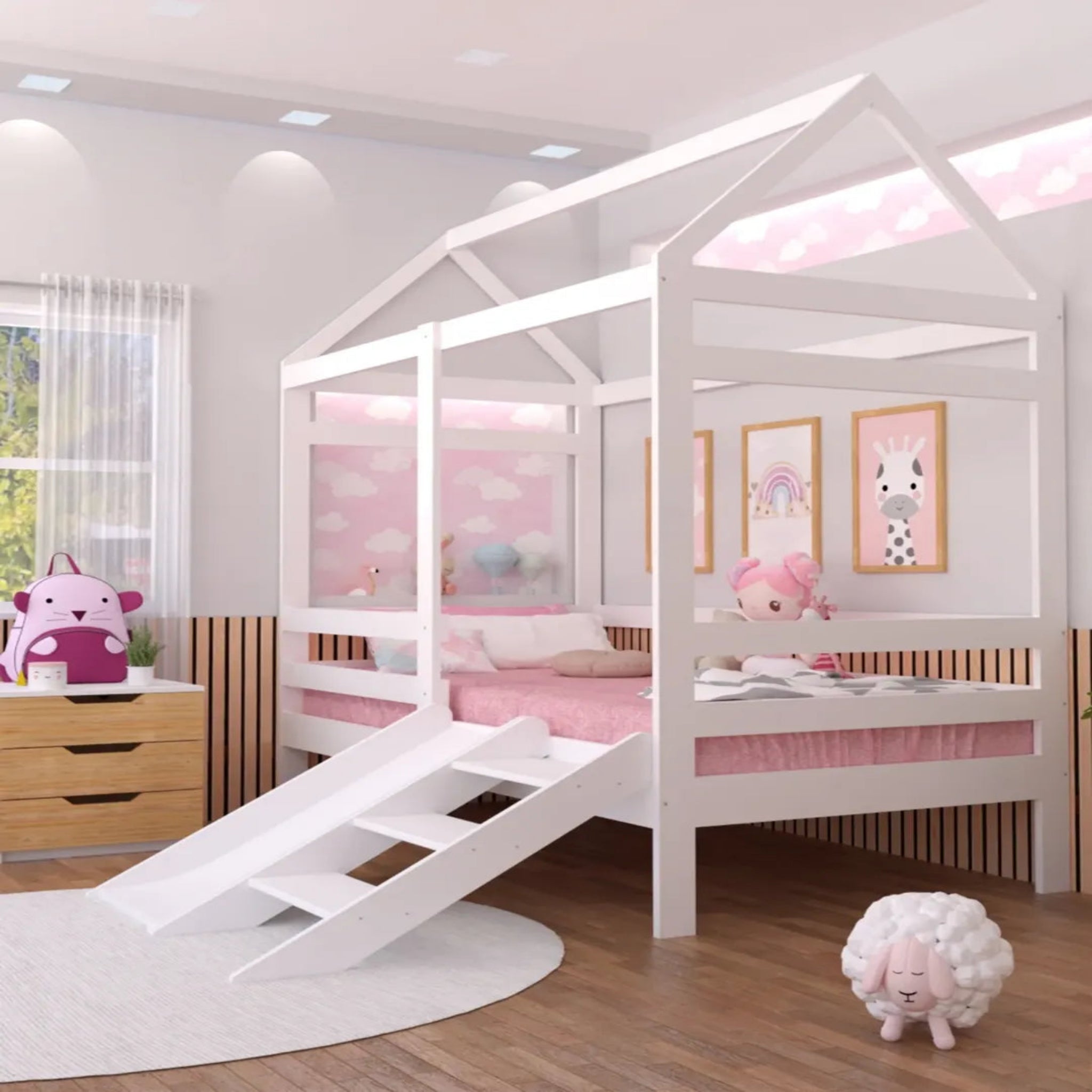 Cama Casita Individual con Tobogan