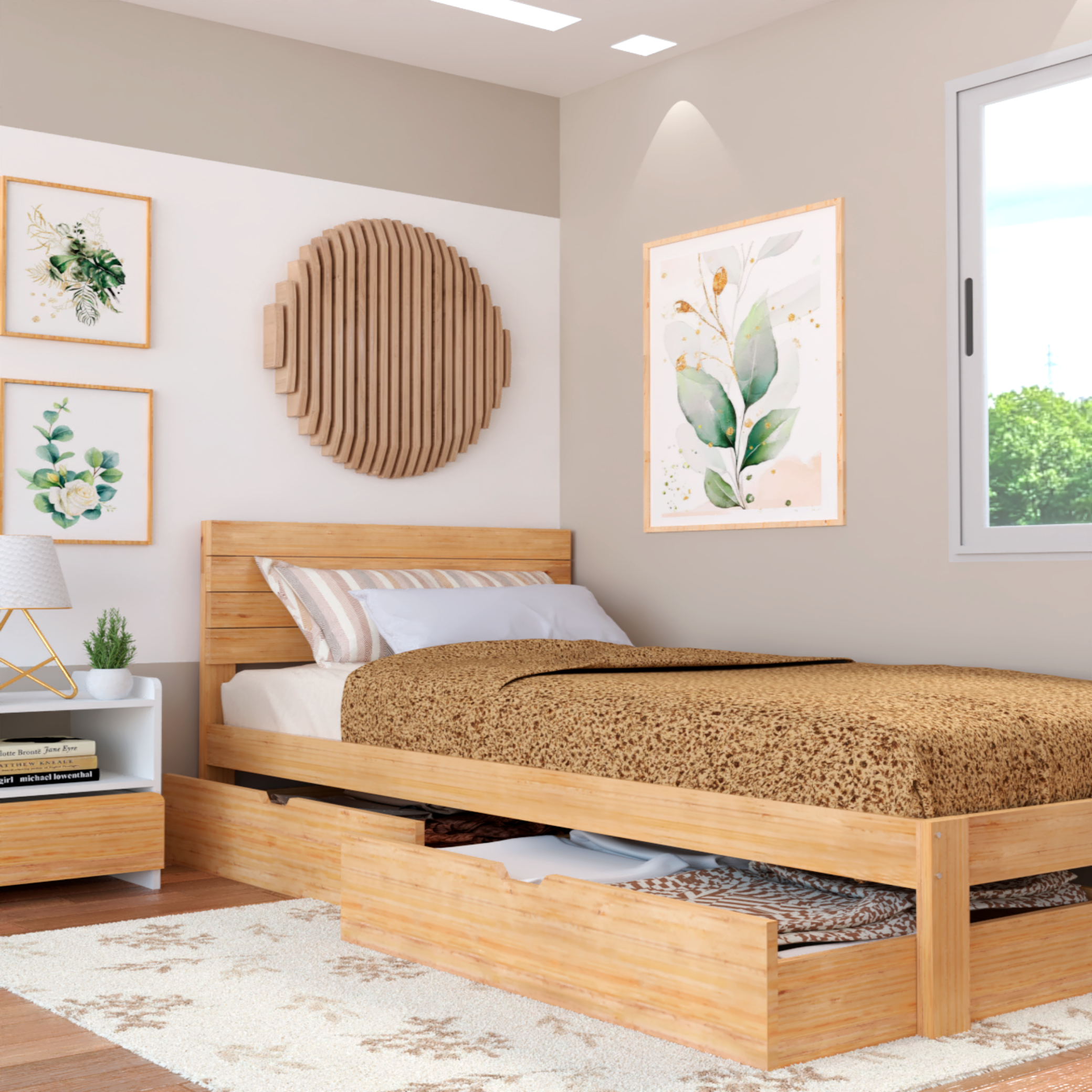 Cama Individual Copete Alto 2 Cajones