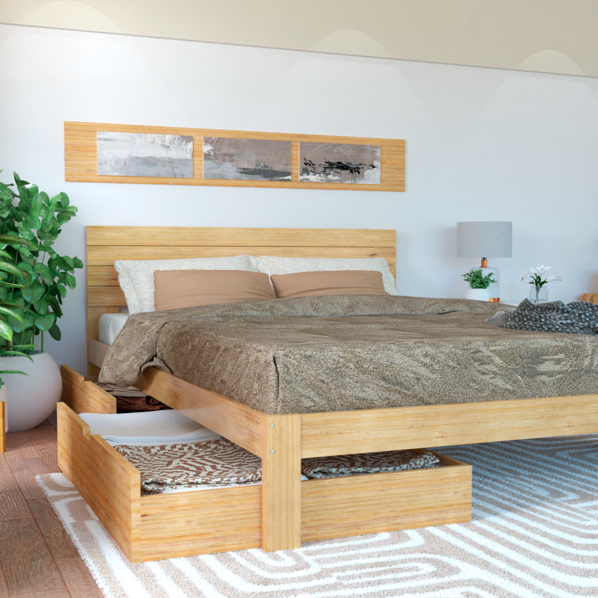 Cama Matrimonial Copete Alto 2 Cajones